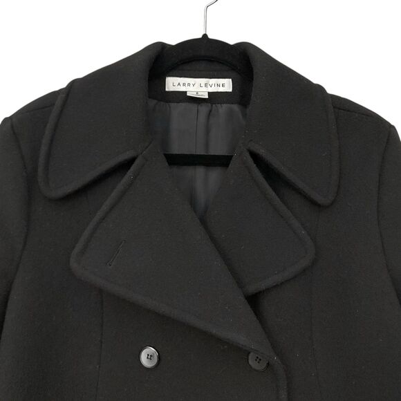 Larry Levine Pea Coat Womens 8 Black 100% Wool Double Breasted Dark Academia - Picture 2 of 12